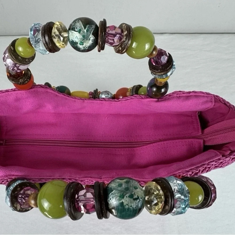 Cappelli Straworld Fuchsia Tote with Beaded Handle - Picture 3 of 12